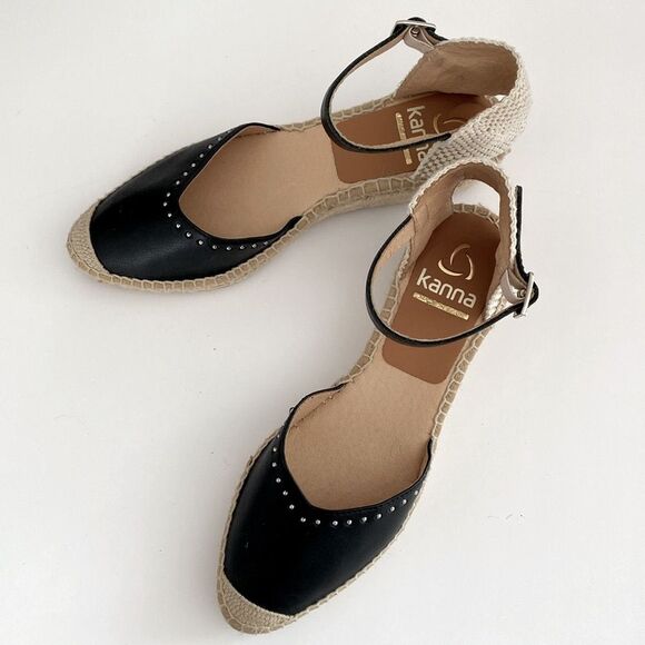 Kanna Made in Spain Leather Espadrille Strap Sandals US 7.5 Preppy Coastal Boho - Picture 8 of 10